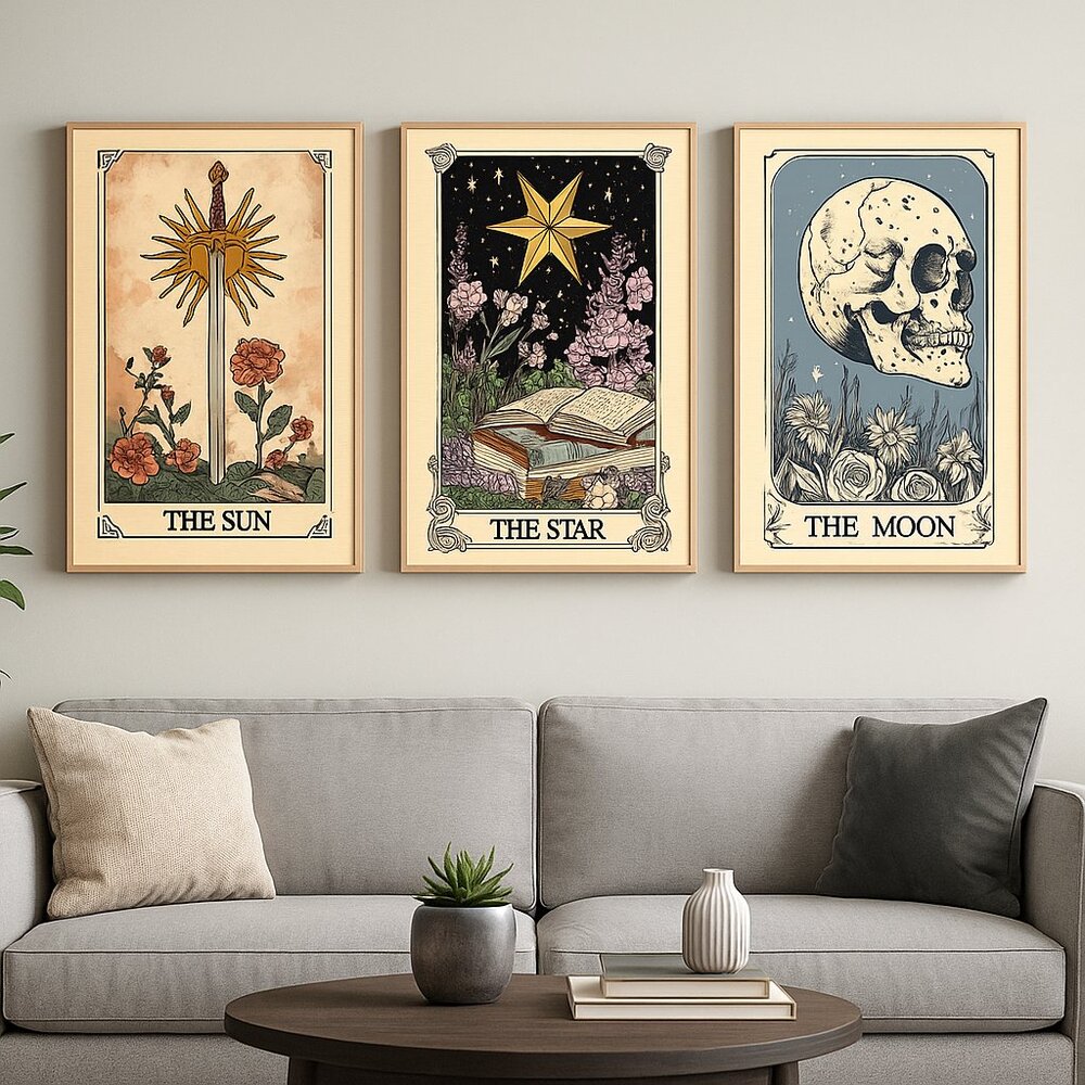 Three Tarot Vinyl posters: The Sun, The Moon, The Star